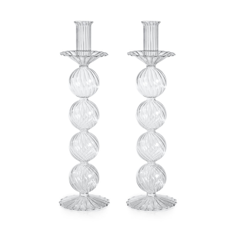 Ensemble de 2 bougeoirs en verre Adrienna Swirl, H 13 po x l 3,5 po x P 3,5 po