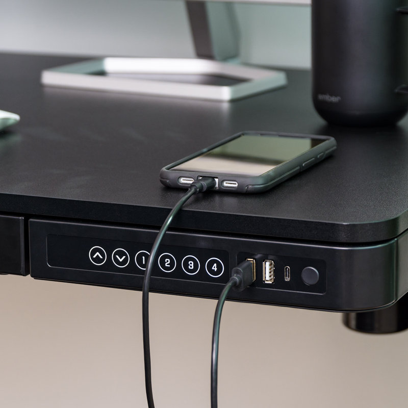 Black Adjustable Glass Top Standing Desk with USB Port