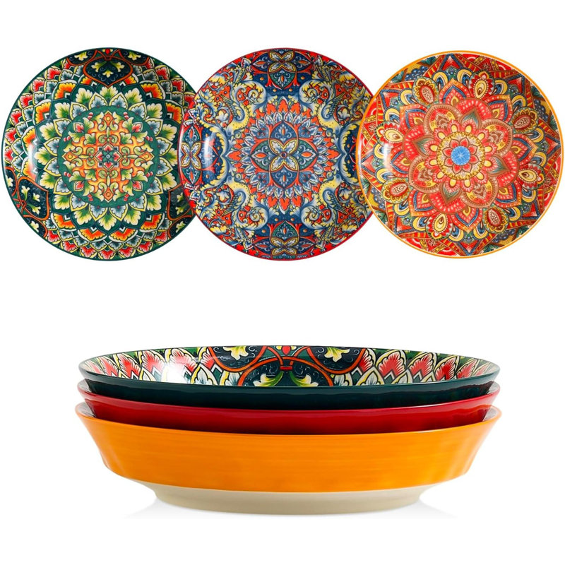 Ensemble de bols à pâtes en céramique - bols de service, ensemble de 6 bols colorés pour soupe, salade et pâtes, cuisine, micro-ondes, va au lave-vaisselle, style mexicain, bohème