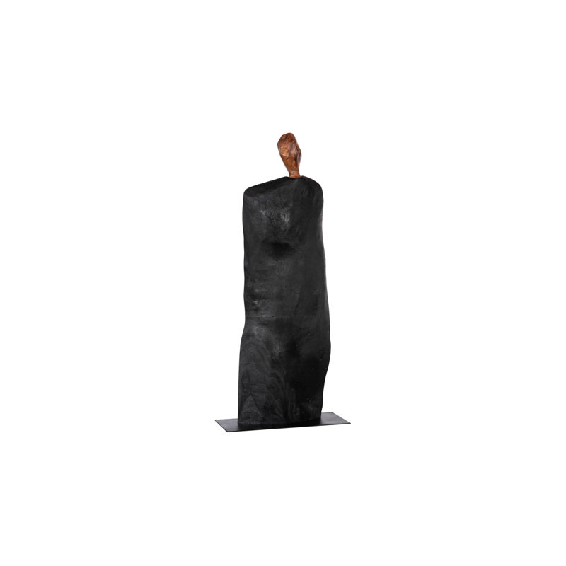 Figurative Wood Sculpture, Iron Base