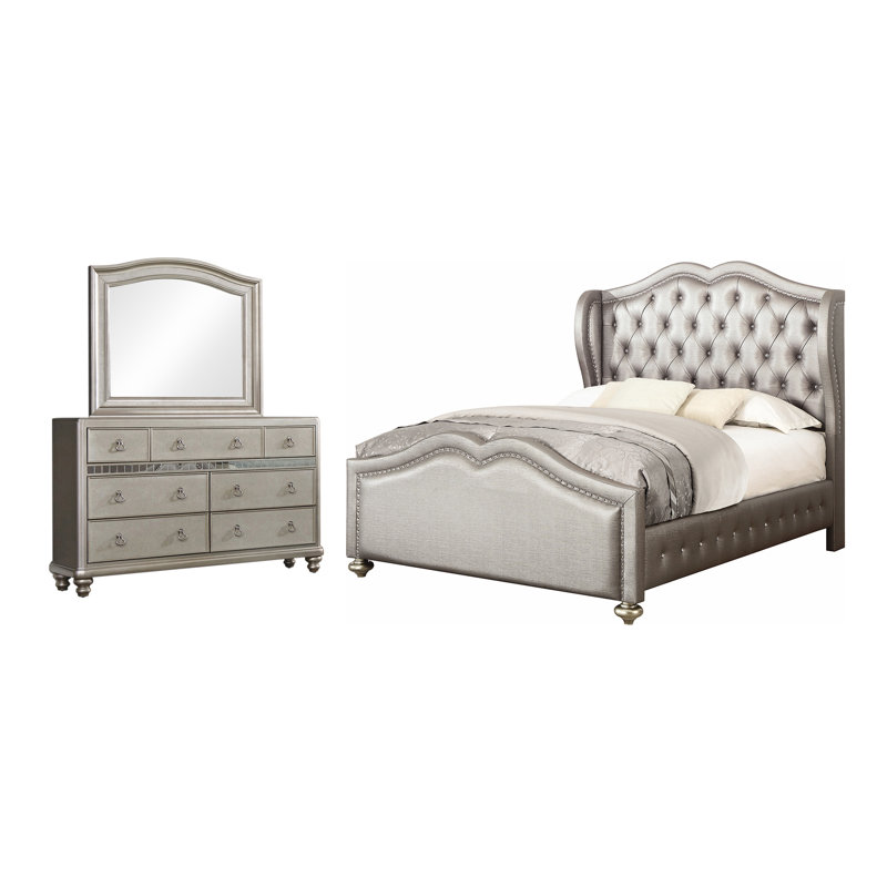 Ensemble de chambre à coucher 3 pièces avec commode et miroir Mirai, Grand