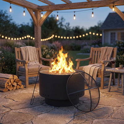 26" Smokeless Outdoor Fire Pit – Multi-Fuel Wood Burning Fire Pit with BBQ Grill Grate, Fireproof Mesh Cover & Poker, Heavy-Duty Steel Patio Fire Pit for Camping & Backyard