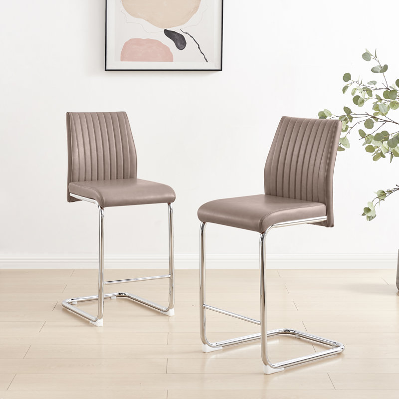 Loren Upholstered Counter Stool with Metal Frame, Cappuccino