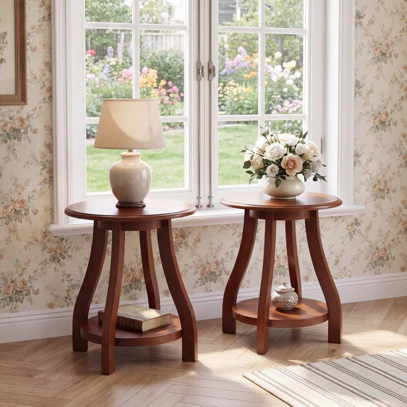 Ensemble de 2 tables d'appoint rondes en bois massif, de petites tables rondes pour le salon ou la chambre.