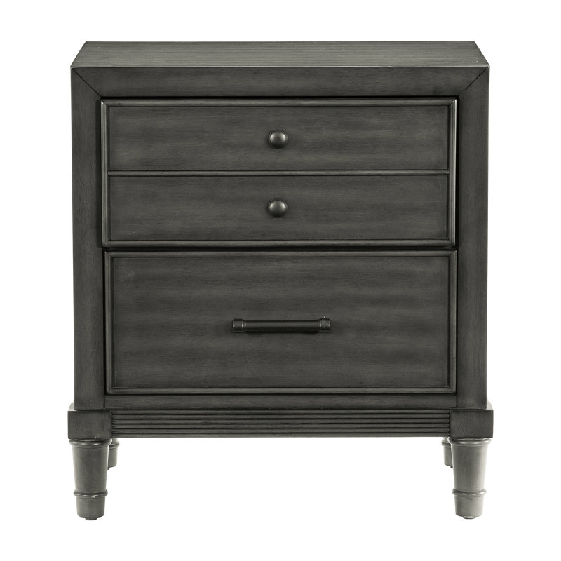 Table de chevet grise à 2 tiroirs pour le décor de chambre à coucher et le placage utilitaire - Design transitionnel