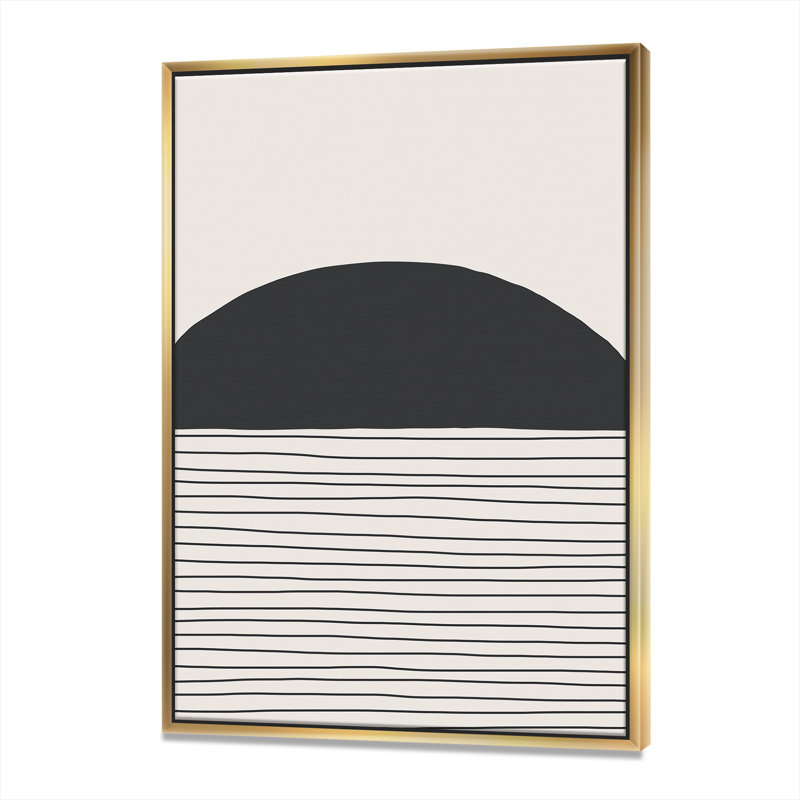 Minimal Geometric Lines and Circle V - reproduction de cadre flottant sur toile, H 40 po x l 30 po, Doré