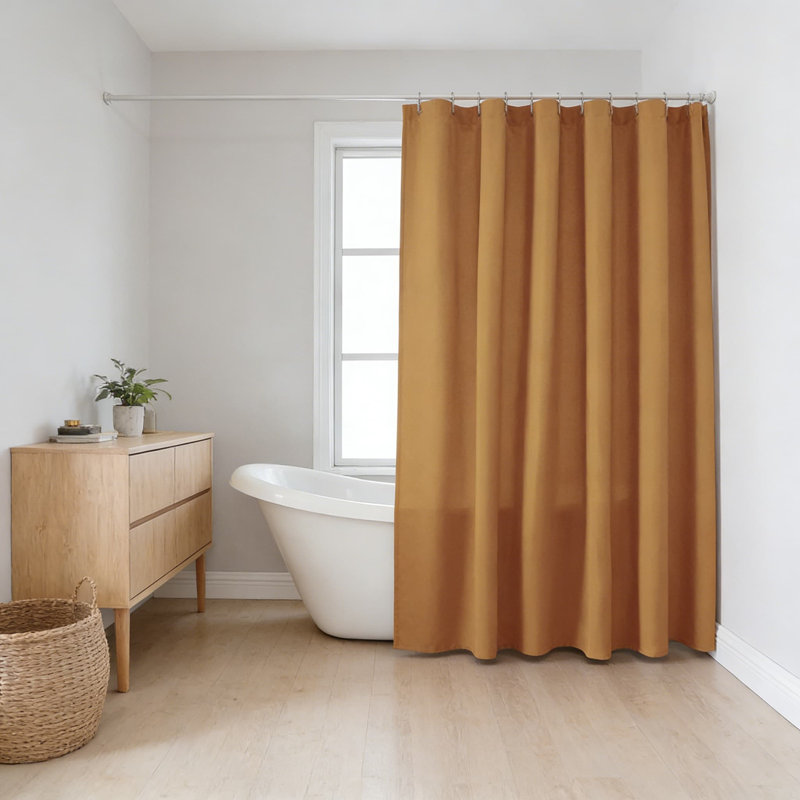 Premium Fabric Shower Curtain Set, Water Repellent And Machine Washable With Rust-Proof Grommets And Hooks, Brown
