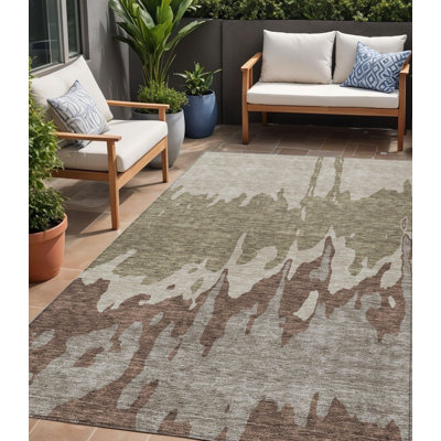 Tapis extérieur lavable abstrait beige et taupe 5 pi x 8 pi