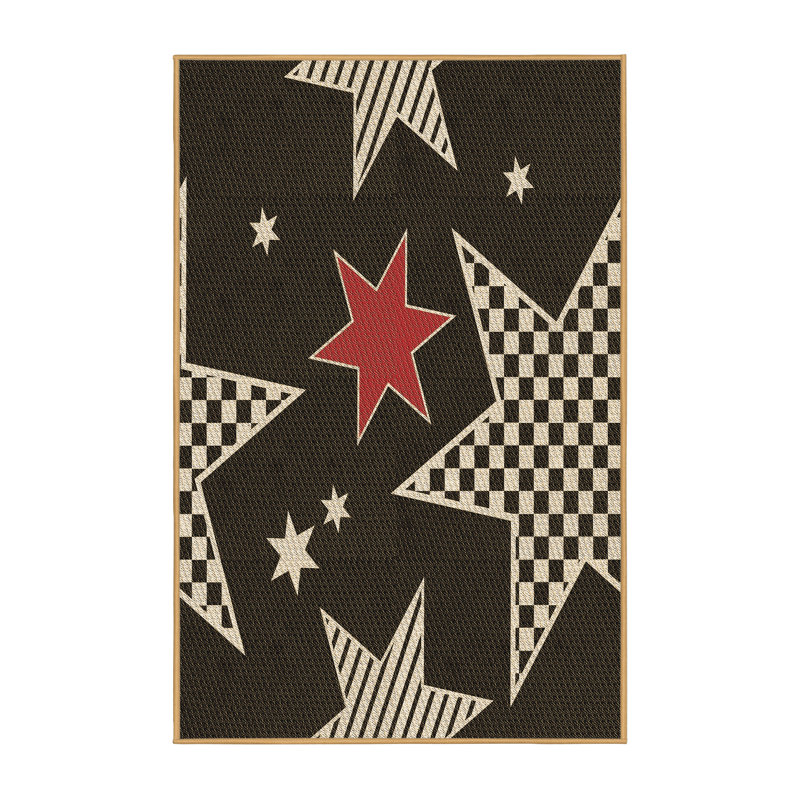 Tapis géométrique noir / blanc / rouge, Rectangle 5 pi x 7 pi
