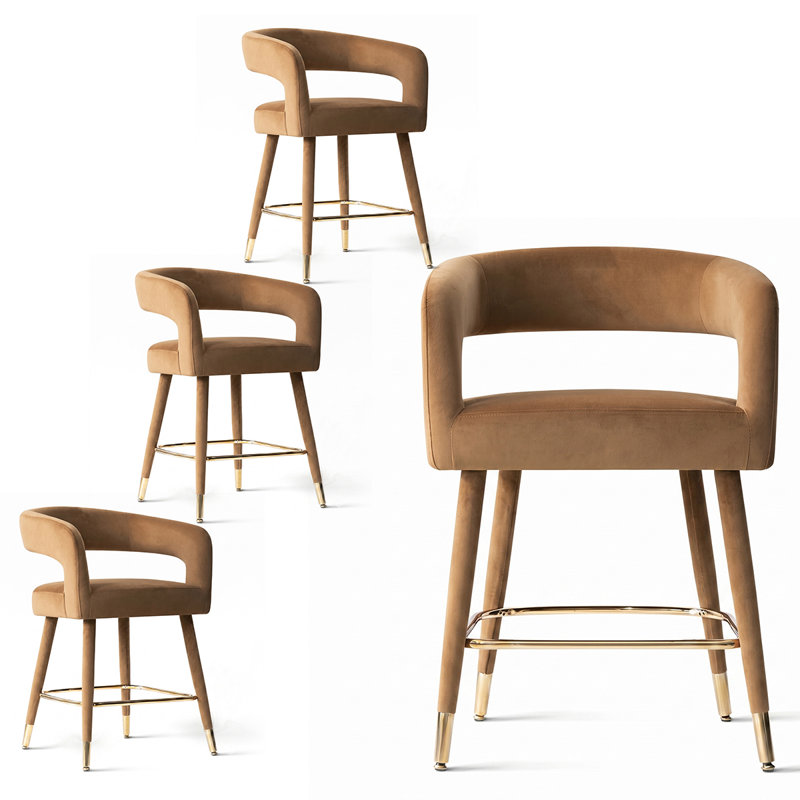 Tabouret de bar en velours à hauteur de comptoir avec repose-pieds doré, tabouret de comptoir pour îlot de cuisine 24 po