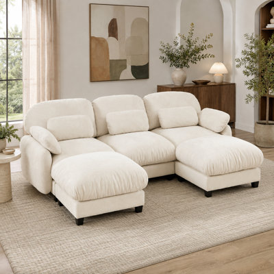Sarvis 3-Seater Chenille U-Shaped Modular Sofa with 2 Movable Ottomans, Deep Seats, Cloud-Style Cushions and Lumbar Pillows