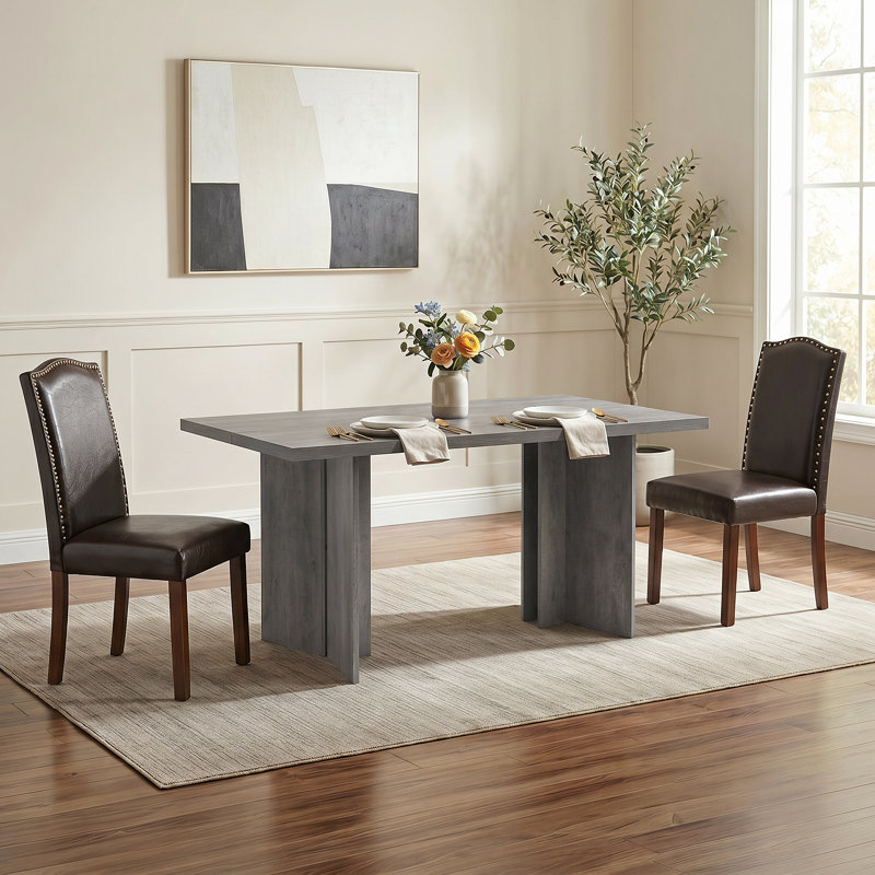 Table de salle à manger 70 "en bois rectangulaire avec 2 chaises Parsons, 3 Pieces: Table, 2 Chairs, Grey