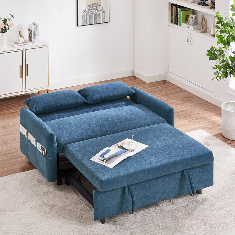 Canapé-lit escamotable avec dossier ajustable, poches de rangement, Blue Fabric