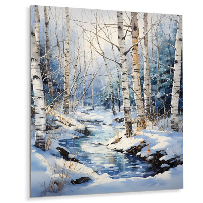 Birch Woods Winter Moonrise I - Décoration murale florale en métal