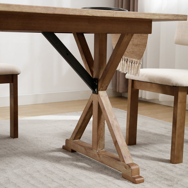 Table de salle à manger rectangulaire en bois de pin massif avec pieds pliables en X Abdulbaki