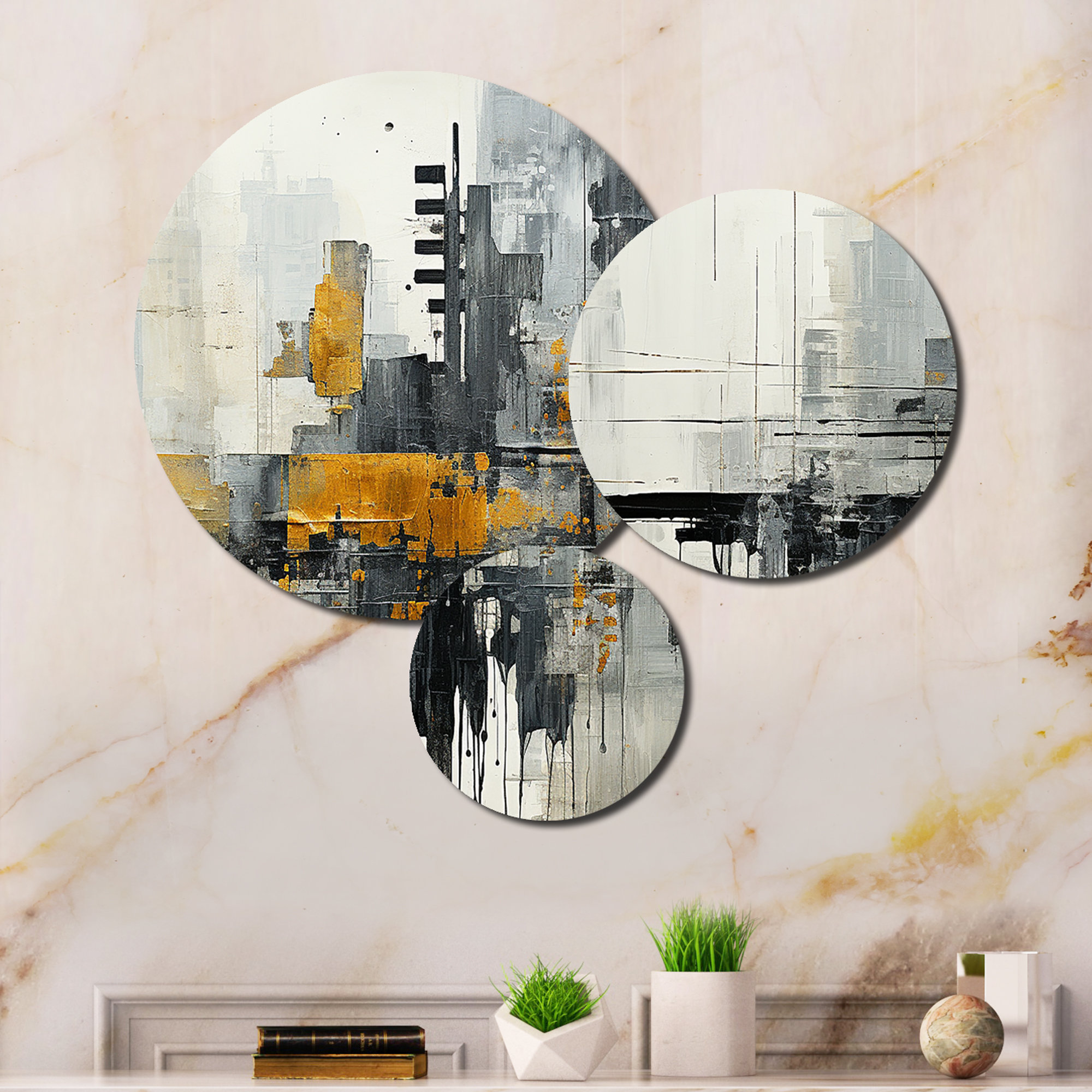 DesignArt Abstract Cityscape III - Abstract Collages Living Room Set ...