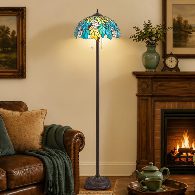 64.9" Modern Art Tiffany-style Floor Lamp With 16" Stained Glass Shade, 2 E26 Bulbs Included, Pull Chain Switch, Standing Lamp for Living Room, Bedroom, Large Indoor Spaces