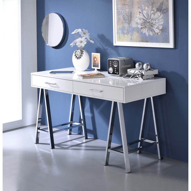 Bureau d'écriture Coleen, Blanc / argenté