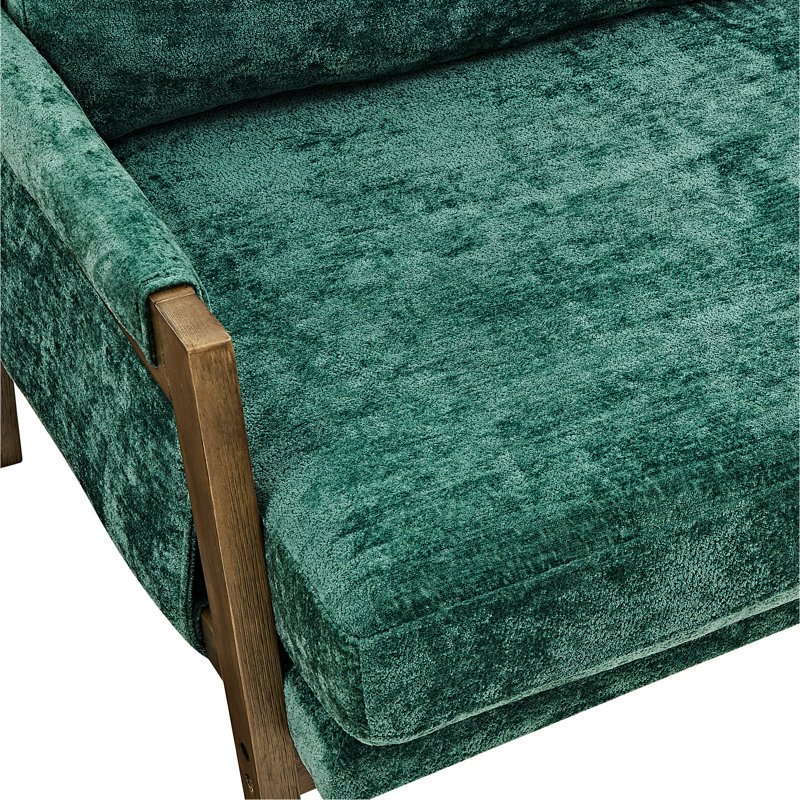 Fauteuil en velours Mid-Century moderne en bois d'hévéa massif avec velours, base, Vert