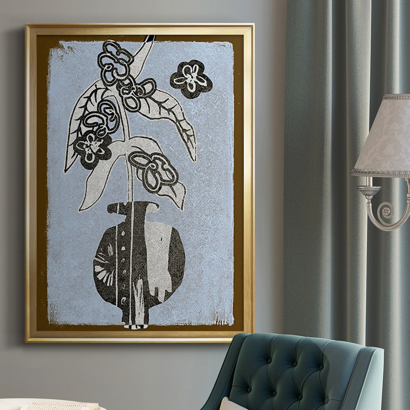 Fleurs graphiques dans un vase IV, reproduction encadrée de qualité supérieure - prête à être accrochée, Or