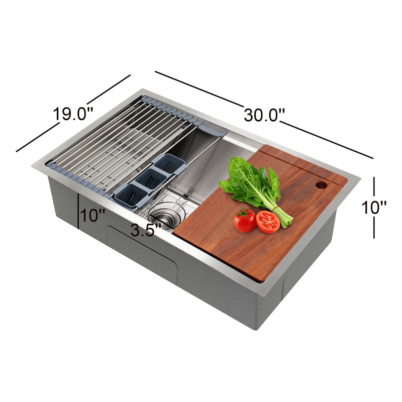 Undermount Single Bowl Stainless Steel Kitchen Sink with Drain, Colander, Cutting Board, Strainer, Grid, Dish-Drying Rack and Utensil Drying Rack