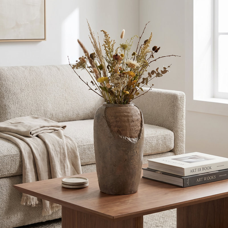 Vase en céramique texturée de style faïence vieillie, de 31 cm de hauteur