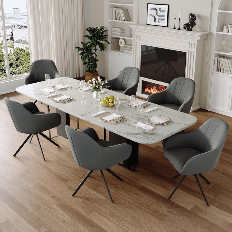 Modern Dining Chairs Set, Ergonomic Back with Soft Padded Armrests, 360° Swivel Thickened Breathable Seat, Sturdy Metal Legs, Easy Assembly
