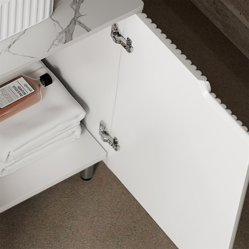 Meuble-lavabo autoportant sophistiqué avec rangement abondant, Blanc