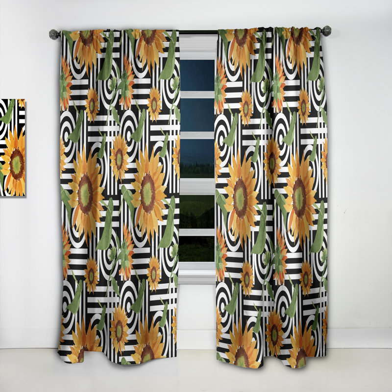 Panneau de rideau occultant rétro Mid-Century rétro Floral Botanical II, L 52 po x L 90 po
