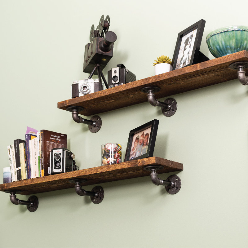 Hibbell 2 Piece Solid Wood Floating Shelf, Autumn Brown