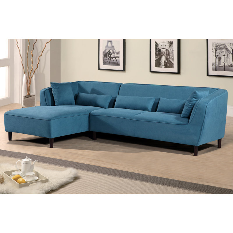 Latour Faux Leather L-Shaped Sectional, Left Hand Facing, Teal Faux Leather