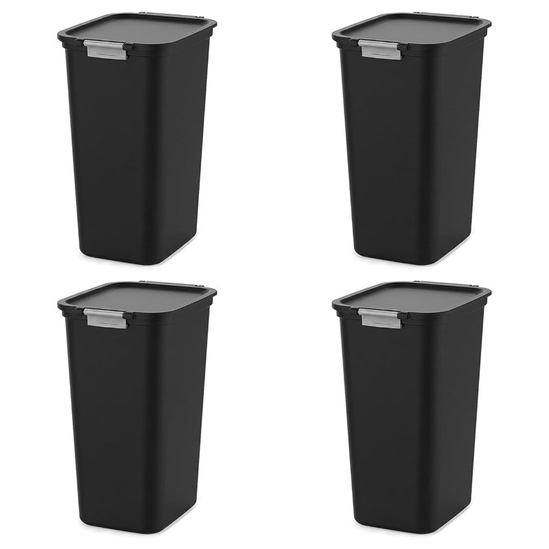 Hefty 12.2 Gallon Black - 12.2 Gal Plastic Hinged-Locking Lid Trash Can, 4-Pack, 49 Quarts