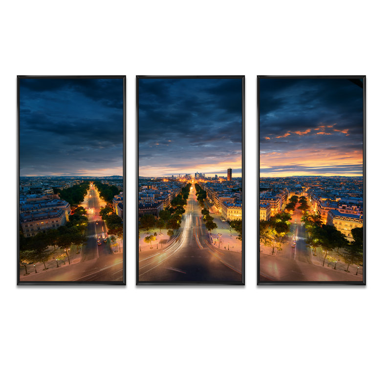 Night Night Amazing View - Photographie de 3 pièces sur toile, H 20 po x l 36 po x P 1 po, Noir