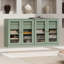 Buffet 100% bois massif 64 po avec portes en verre transparent, 4 tiroirs et tablettes réglables-182239968