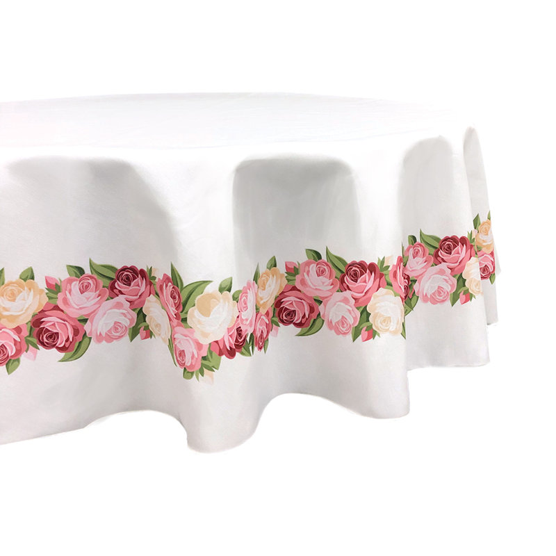 Stig Floral Round Mother's Day Tablecloth, Mother's Day Peonies Garland, 90" L x 90" W