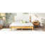 Solid Rubber Wooden Bed With Boucle Upholstered Headboard, Enhanced By Support Feet
