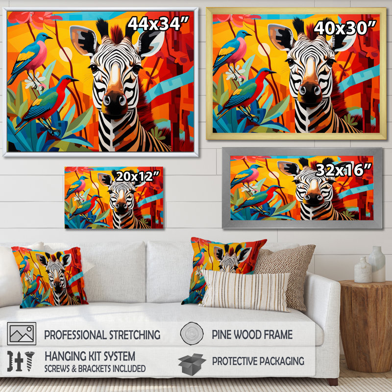 Pop Art, faune, zèbre, reproduction d'art sur toile, 30" H x 40" W, Toile tendue