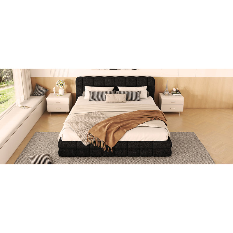 Lit plateforme tapissier Osuma, Noir, Lit double