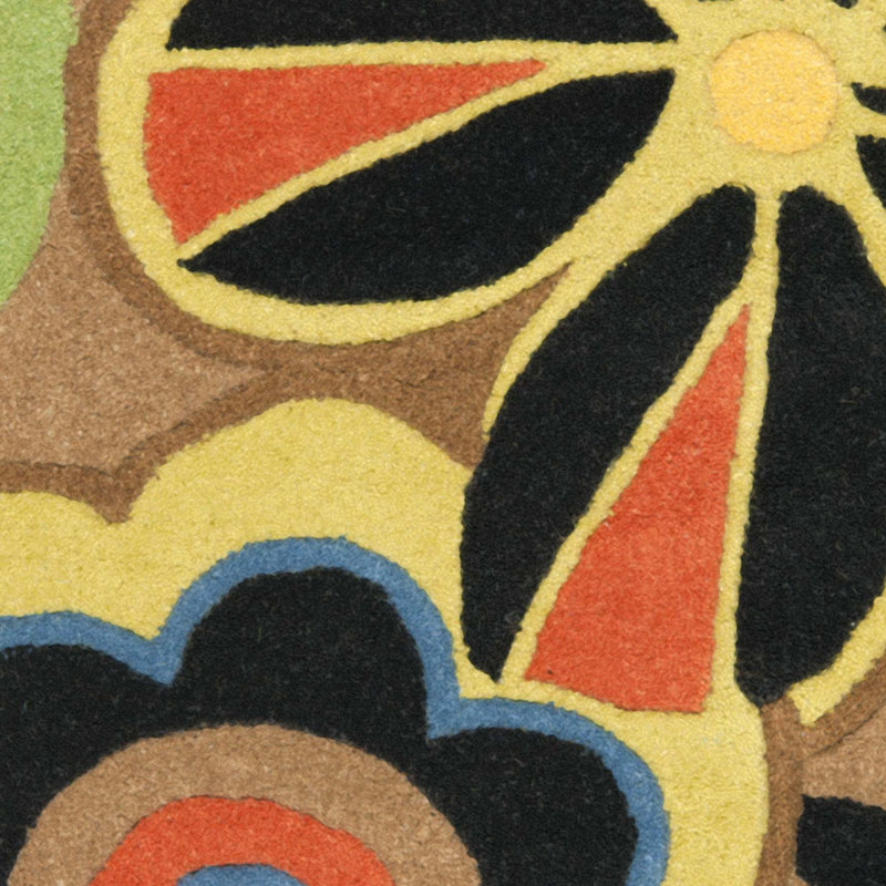 Tapis floral en laine et viscose touffetés à la main Amini, Rond 6 pi