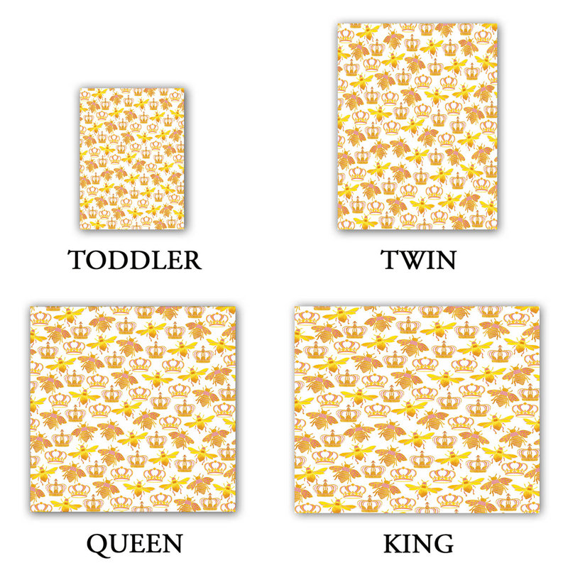  Ensemble de housse de couette Pom Honey Bees, 1 housse + 2 taies très grand lit, Jaune / Rose