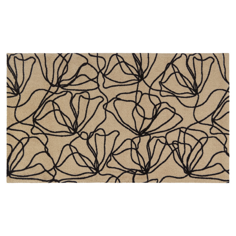 Poppies Black Medium Washable Floor Mat, 28" W x 47" L, Tan;Black