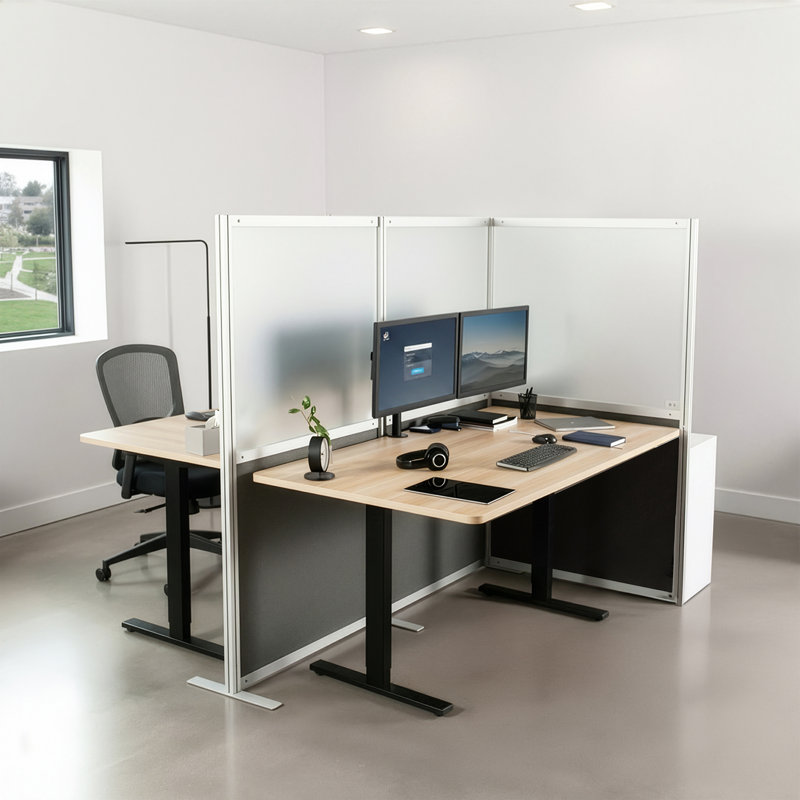 Système mural modulaire en forme de T VIVO, 4 panneaux PET / acrylique, cloisons de bureau