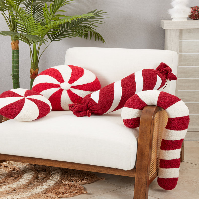Coussin décoratif rouge et blanc à motif de bonbon à la menthe poivrée 5 po x 21 po