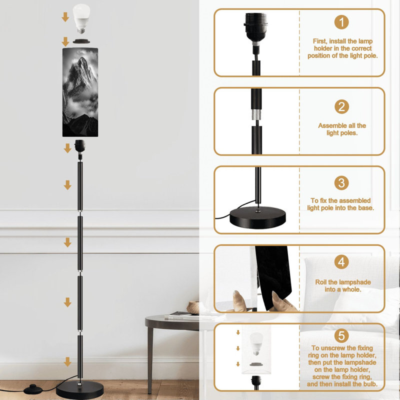 Lampe sur pied silhouette montagneuse tempérée à intensité variable avec télécommande et pédale abat-jour abat-jour grand poteau d'angle pour le salon, la chambre et le bureau