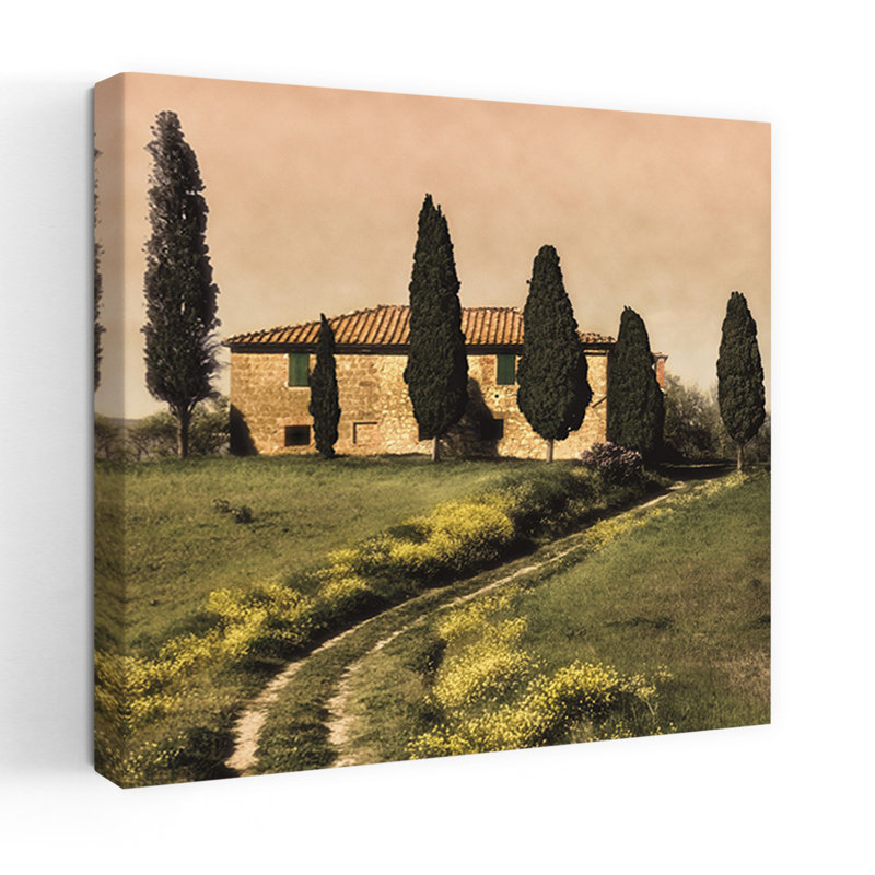Toscane, ferme, paysage contemporain abstrait, art naturel, H 18 po x l 18 po