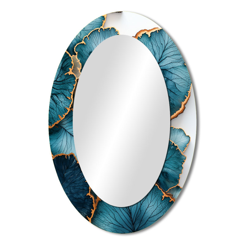 Agate River Of Leaves Wood Slide I - Tropical Oval Wall Mirror, 36" x 24"