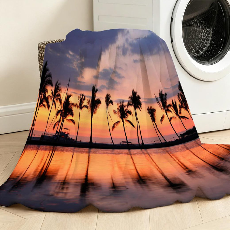 Jeté transparent en flanelle de polaire ultra douce, imprimé Sunset Beach Sunset, Throw 50" x 60"