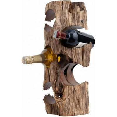 Casier à vin en bois massif naturel, porte-bouteilles rustique autoportant au grain de bois unique