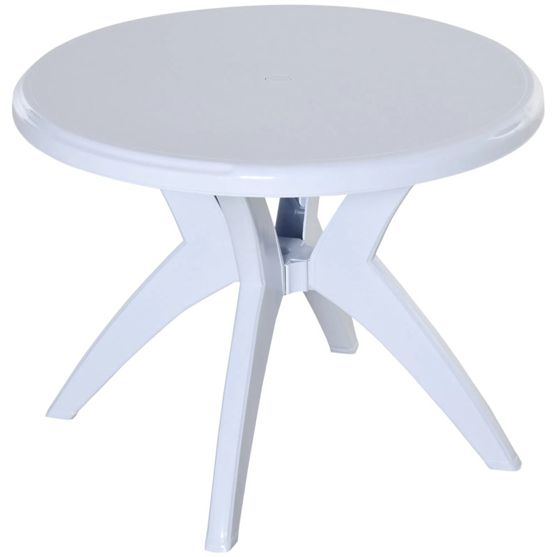 Table de salle à manger de patio avec trou pour parasol, table de bistro ronde d'extérieur 36,25 po, table de jardin en plastique pour la pelouse, cour arrière, balcon, blanc