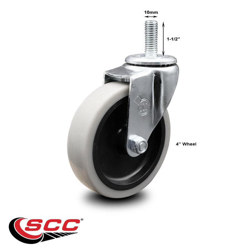 4 Inch Thermoplastic Rubber Wheel 10mm Threaded Stem Caster Service Caster
